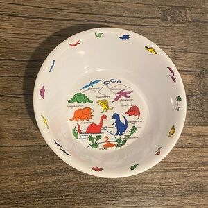 Kids' White Dinosaur Ceramic Bowl with Colorful Dino Graphics